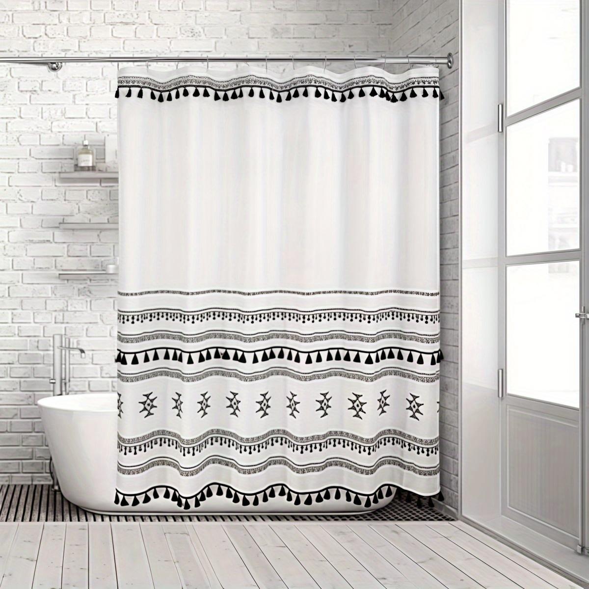 White Boho Shower Curtain Black Tassel Trim Tribal Pattern Bathroom Decor Waterproof Bath Curtain Home Accessory W60H190(CM)-1 Pcs
White Boho Shower Curtain Black Tassel Trim Tribal Pattern Bathroom Decor Waterproof Bath Curtain Home Accessory W60H190(CM)-1 Pcs