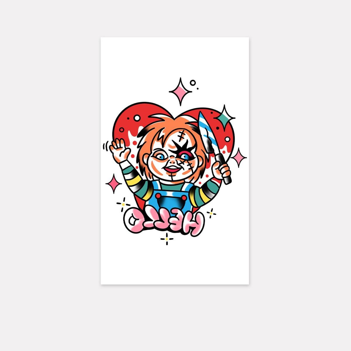Ghost Chucky Cartoon Tattoo Sticker Sweet Cool Dark Wind Waterproof Lasting Arm Personalized Color Pattern Sticker 11*18CM
Ghost Chucky Cartoon Tattoo Sticker Sweet Cool Dark Wind Waterproof Lasting Arm Personalized Color Pattern Sticker 11*18CM