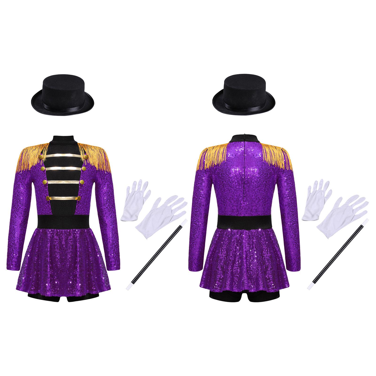 Детский костюм циркового конферансье для Хэллоуина для девочек, блестящий леотард с пайетками и кисточками, костюм дрессировщика львов, танцевальная одежда 9-10 Years фиолетовый
Детский костюм циркового конферансье для Хэллоуина для девочек, блестящий леотард с пайетками и кисточками, костюм дрессировщика львов, танцевальная одежда 9-10 Years фиолетовый
