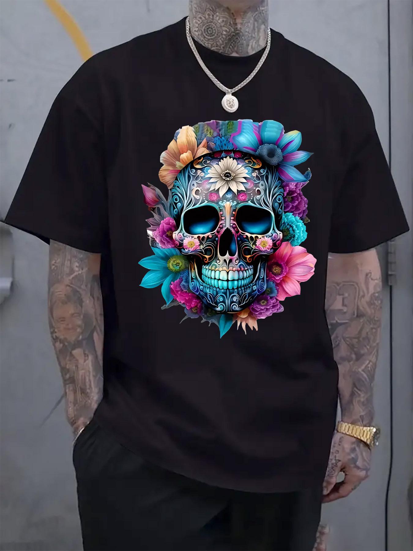 Floral Skull Graphic T-shirt - Casual Crew Neck Short Sleeve Tee with Vibrant Day of the Dead Design S
Floral Skull Graphic T-shirt - Casual Crew Neck Short Sleeve Tee with Vibrant Day of the Dead Design S