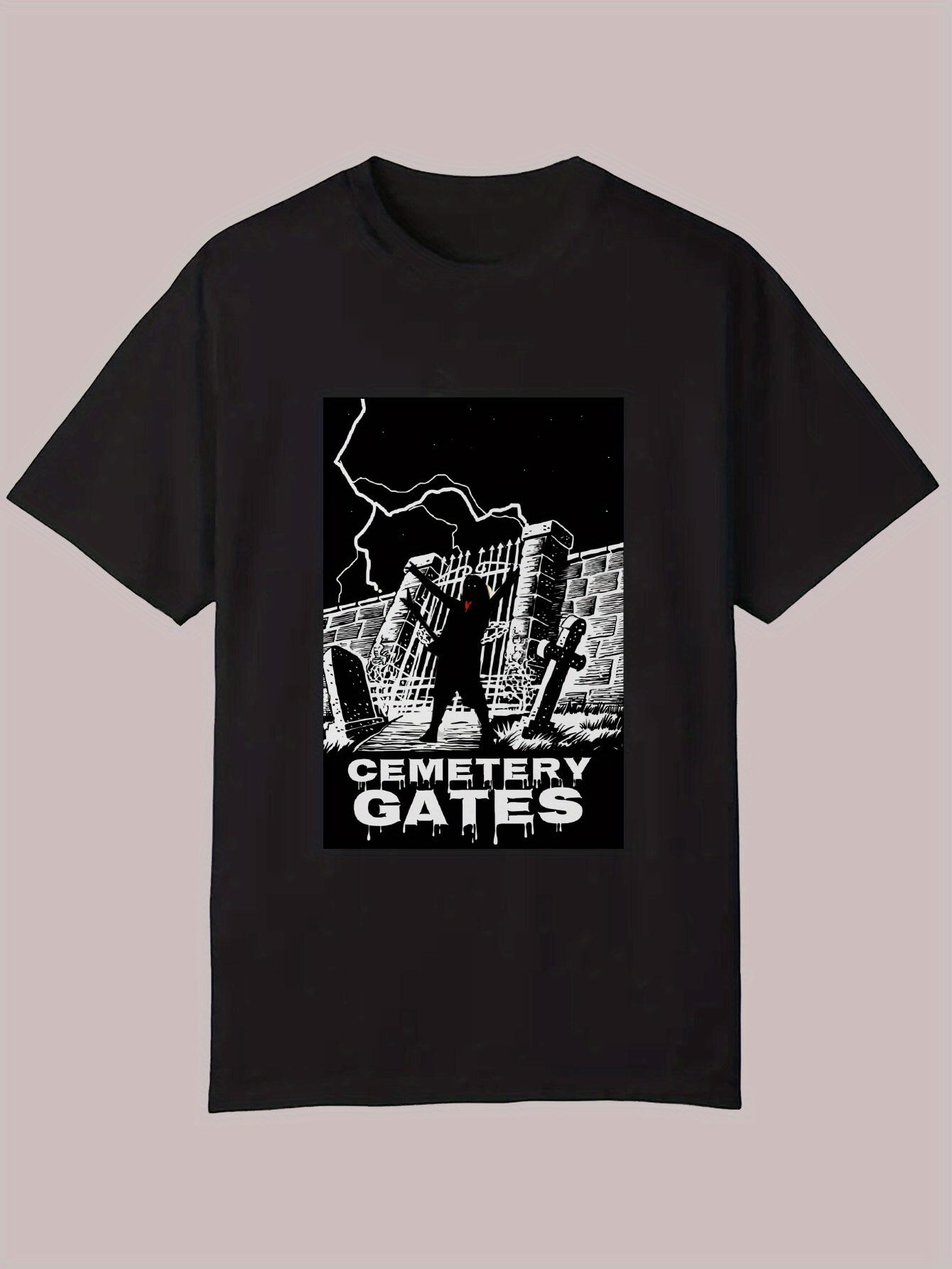 Casual Summer Graphic T-shirt - Black Polyester Crew Neck Tee with Cemetery Gates Design L
Casual Summer Graphic T-shirt - Black Polyester Crew Neck Tee with Cemetery Gates Design L