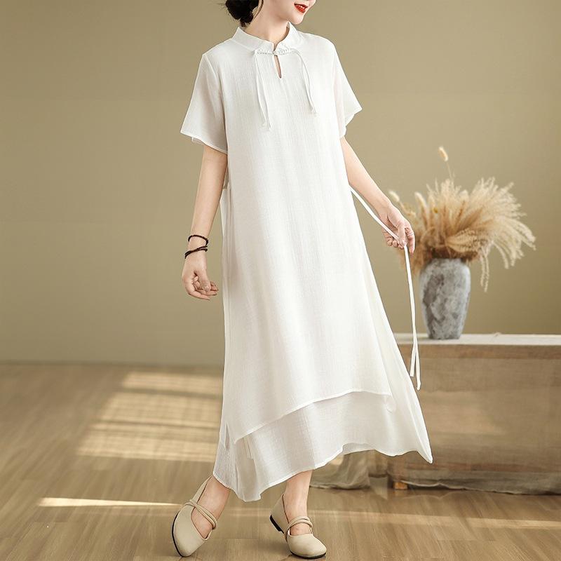 Stand-up collar short-sleeved solid color cotton and linen dress for women s 2025 summer new retro buckle double-layer bottoming skirt 2XL білий
Stand-up collar short-sleeved solid color cotton and linen dress for women s 2025 summer new retro buckle double-layer bottoming skirt 2XL білий