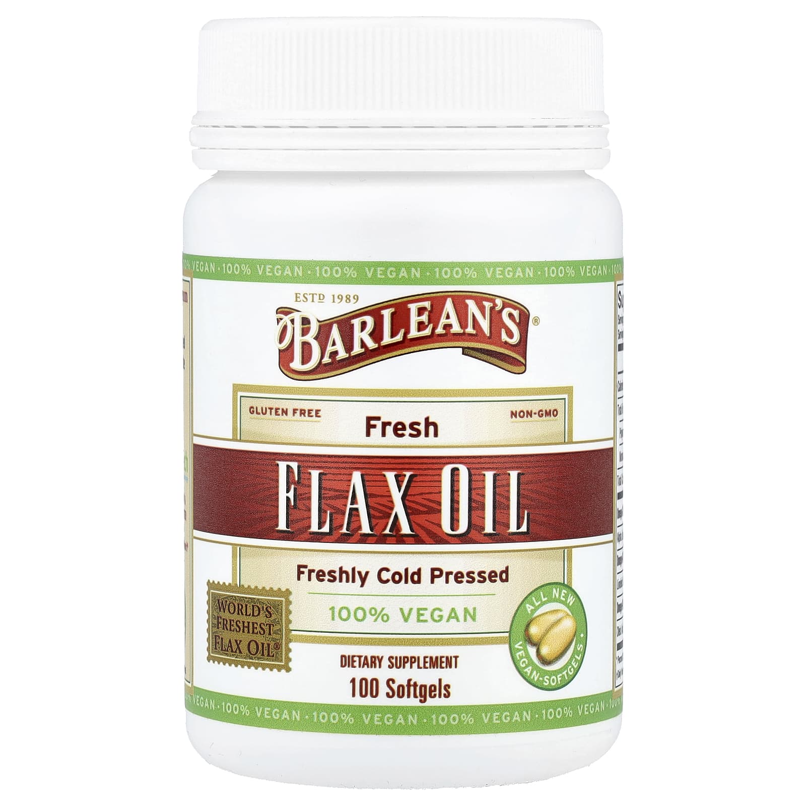 Barlean s Raw Flax Oil, 100 Softgels
Barlean s Raw Flax Oil, 100 Softgels