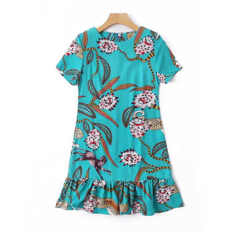 round Neck Ruffle Slim Looking Floral Print Dress Green background flower S
round Neck Ruffle Slim Looking Floral Print Dress Green background flower S