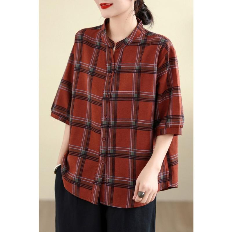 Cotton and Linen Plaid Shirt Summer New Retro Loose and Versatile V-neck Stand-up Collar Short-sleeved Shirt 2XL червоний
Cotton and Linen Plaid Shirt Summer New Retro Loose and Versatile V-neck Stand-up Collar Short-sleeved Shirt 2XL червоний