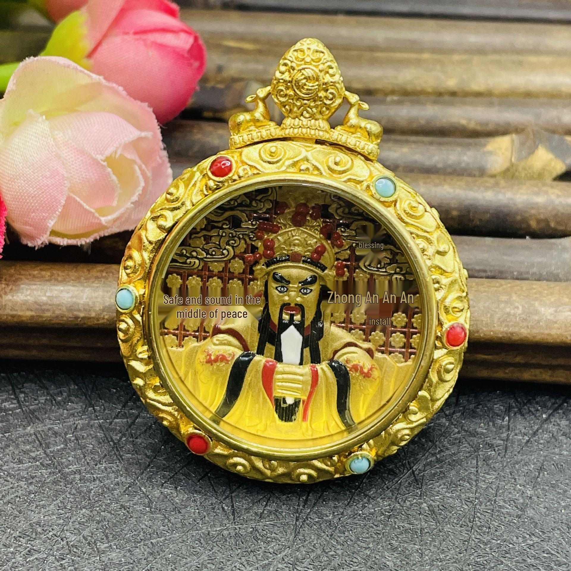 Round Gilt 3D Wutai Mountain Dragon Manjushri Pendant Thangka Amulet Gau Box Guardian.
Round Gilt 3D Wutai Mountain Dragon Manjushri Pendant Thangka Amulet Gau Box Guardian.