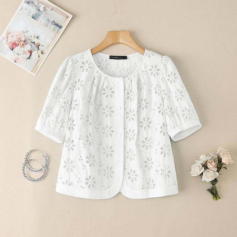 ZANZEA Женская повседневная блузка с круглым вырезом и короткими рукавами, с полым кружевом и вышивкой S белый
ZANZEA Женская повседневная блузка с круглым вырезом и короткими рукавами, с полым кружевом и вышивкой S белый