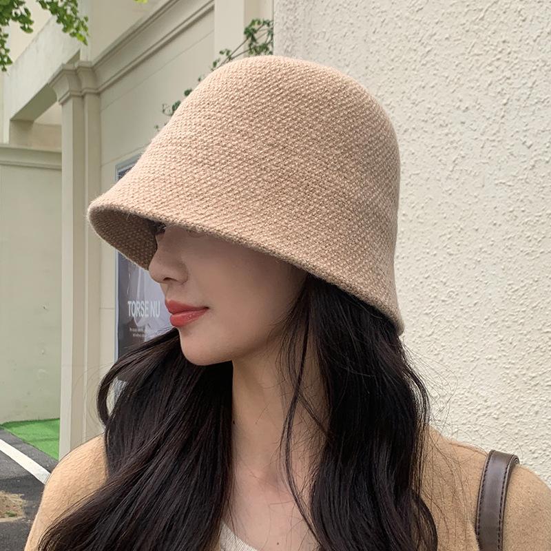 Панама женская зимняя в корейском стиле, с естественным видом, универсальная шляпа-ведро, делающая лицо меньше, теплая и защищающая уши шляпа рыбака one size
