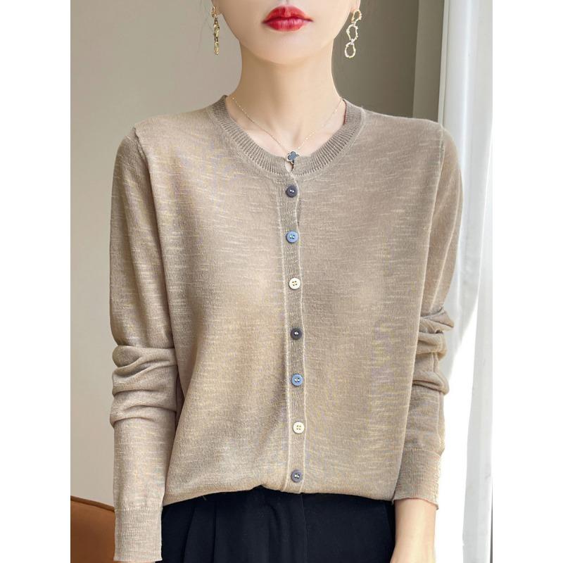 Тонкий вязаный кардиган с длинными рукавами, женская летняя солнцезащитная куртка с круглым вырезом, рубашка с кондиционером, топы XXL верблюд
Тонкий вязаный кардиган с длинными рукавами, женская летняя солнцезащитная куртка с круглым вырезом, рубашка с кондиционером, топы XXL верблюд