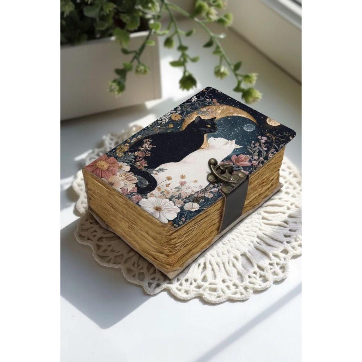 Grimoire leather journal, Print Cat Journal, Blank spell book book of shadows Leather Celestial Gifts For Him Her 7 x 5 in - 200 Page
Grimoire leather journal, Print Cat Journal, Blank spell book book of shadows Leather Celestial Gifts For Him Her 7 x 5 in - 200 Page