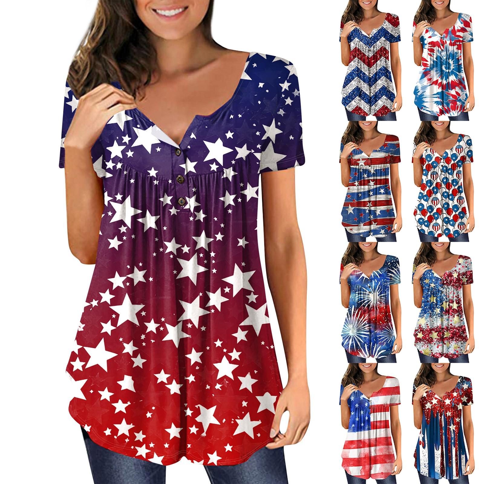 Women s Fashionable Casual V-Neck Floral Independence Day Print Button-Down Short Sleeve T-Shirt Top
Women s Fashionable Casual V-Neck Floral Independence Day Print Button-Down Short Sleeve T-Shirt Top