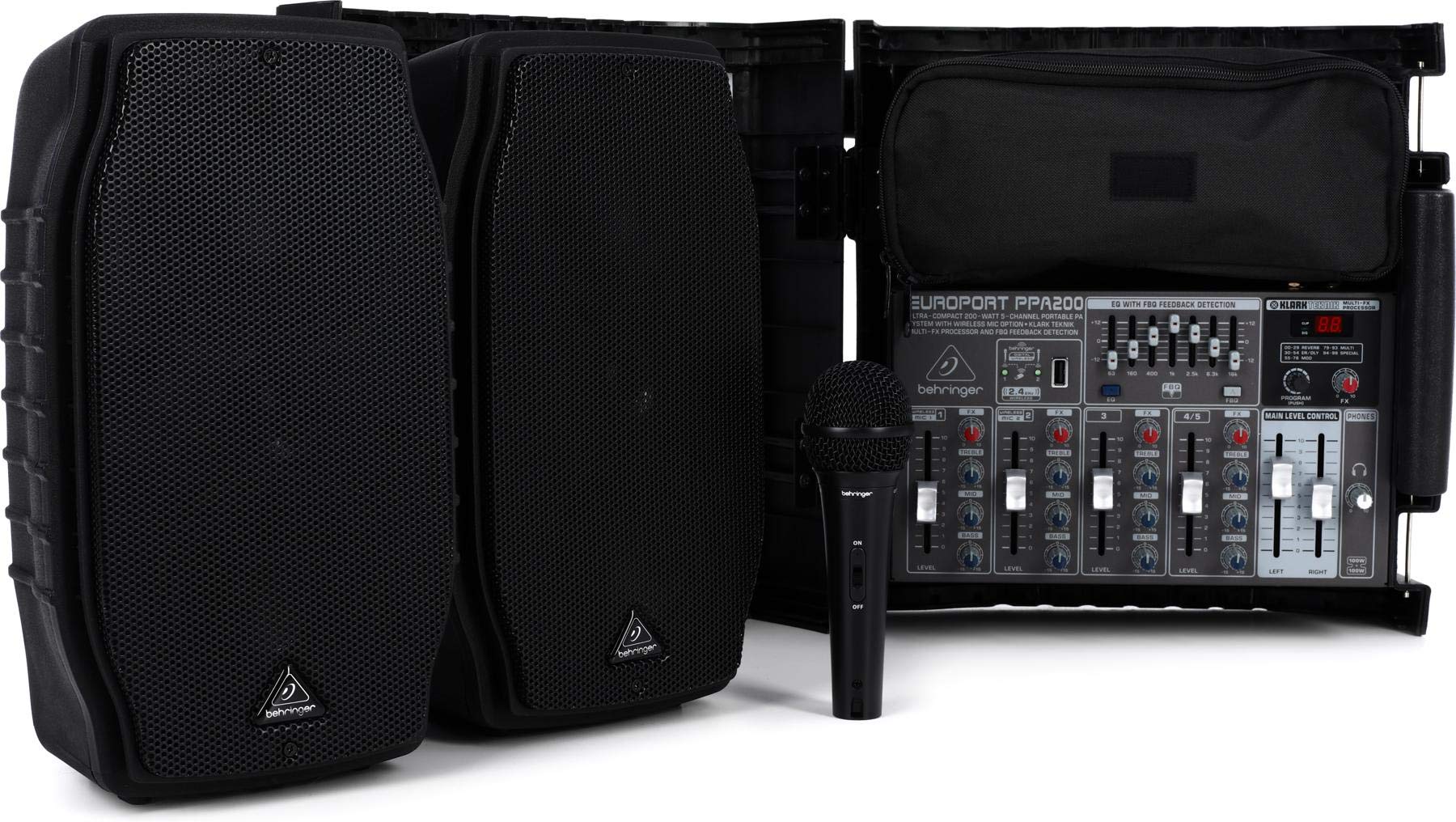 Behringer Portable PA System, Ultra-Light Design, Built-in KLARK TEKNIK FX, FBQ Function, Microphone Included, PPA200
Behringer Portable PA System, Ultra-Light Design, Built-in KLARK TEKNIK FX, FBQ Function, Microphone Included, PPA200