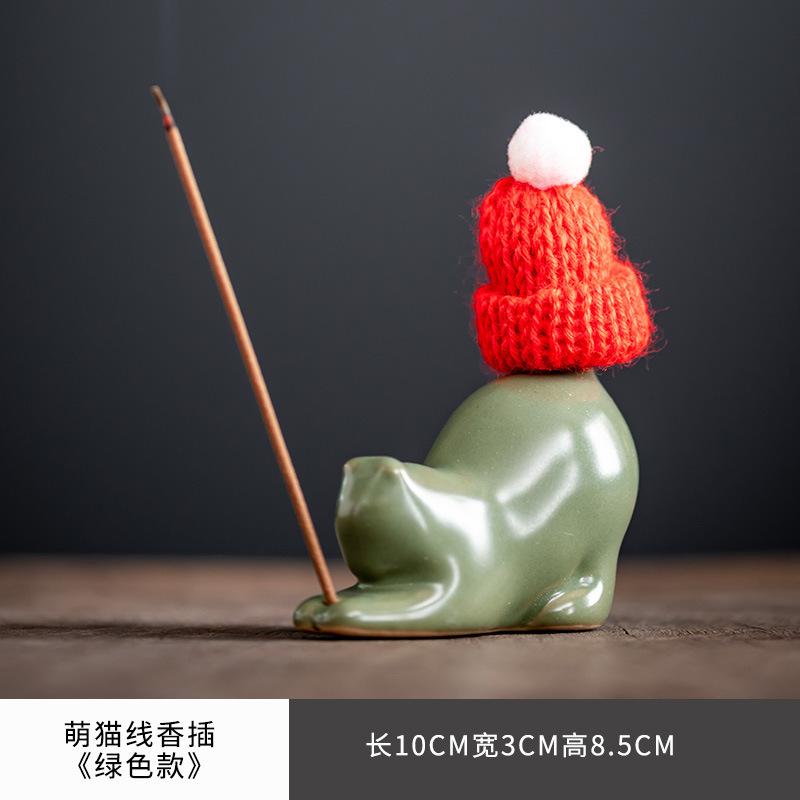 Милая палочка для благовоний в виде кота, креативная курильница с милым котенком, нить для благовоний, маленькие красные шляпы, поделки, чайный столик, аромат, чайная церемония, аксессуары