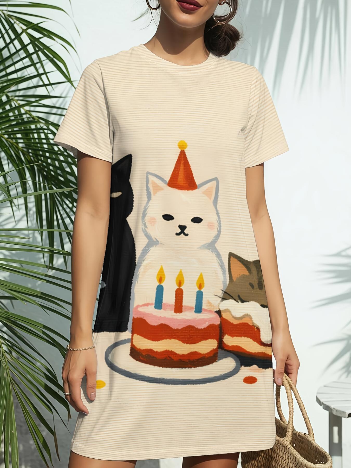 Cat Birthday Fun Print New Women S Round Neck Short Sleeve T-Shirt Dress. American Style Trend Digital Printing. Casual And Versatile for Spring And S 3XL дубильна кора
Cat Birthday Fun Print New Women S Round Neck Short Sleeve T-Shirt Dress. American Style Trend Digital Printing. Casual And Versatile for Spring And S 3XL дубильна кора