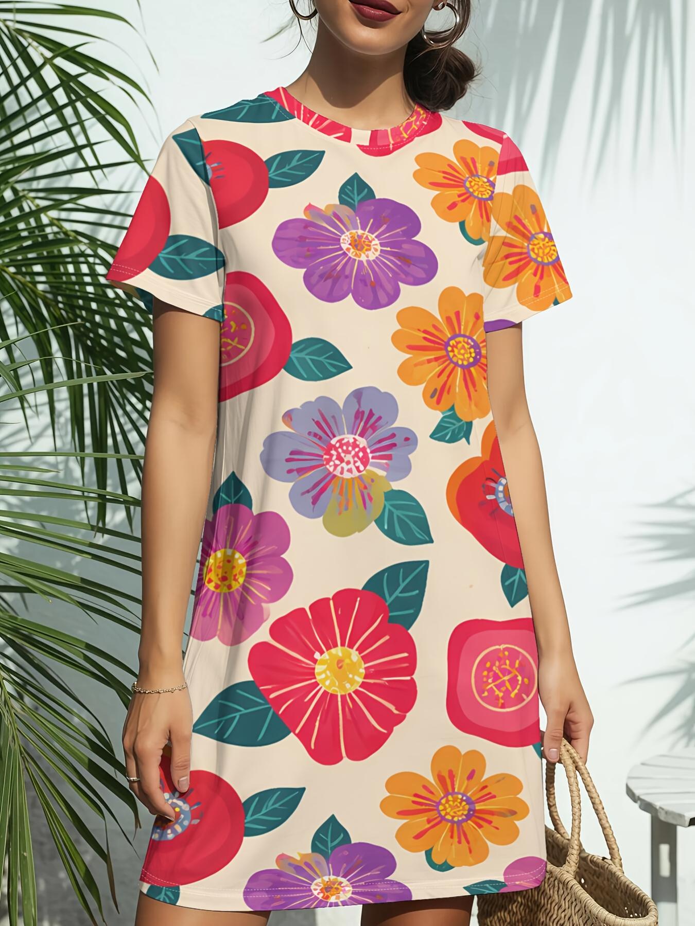 Bright Summer Floral Print New Women S Round Neck Short Sleeve T-Shirt Dress. American Style Trend Digital Printing. Casual And Versatile for Spring A 6XL дубильная кора
Bright Summer Floral Print New Women S Round Neck Short Sleeve T-Shirt Dress. American Style Trend Digital Printing. Casual And Versatile for Spring A 6XL дубильная кора