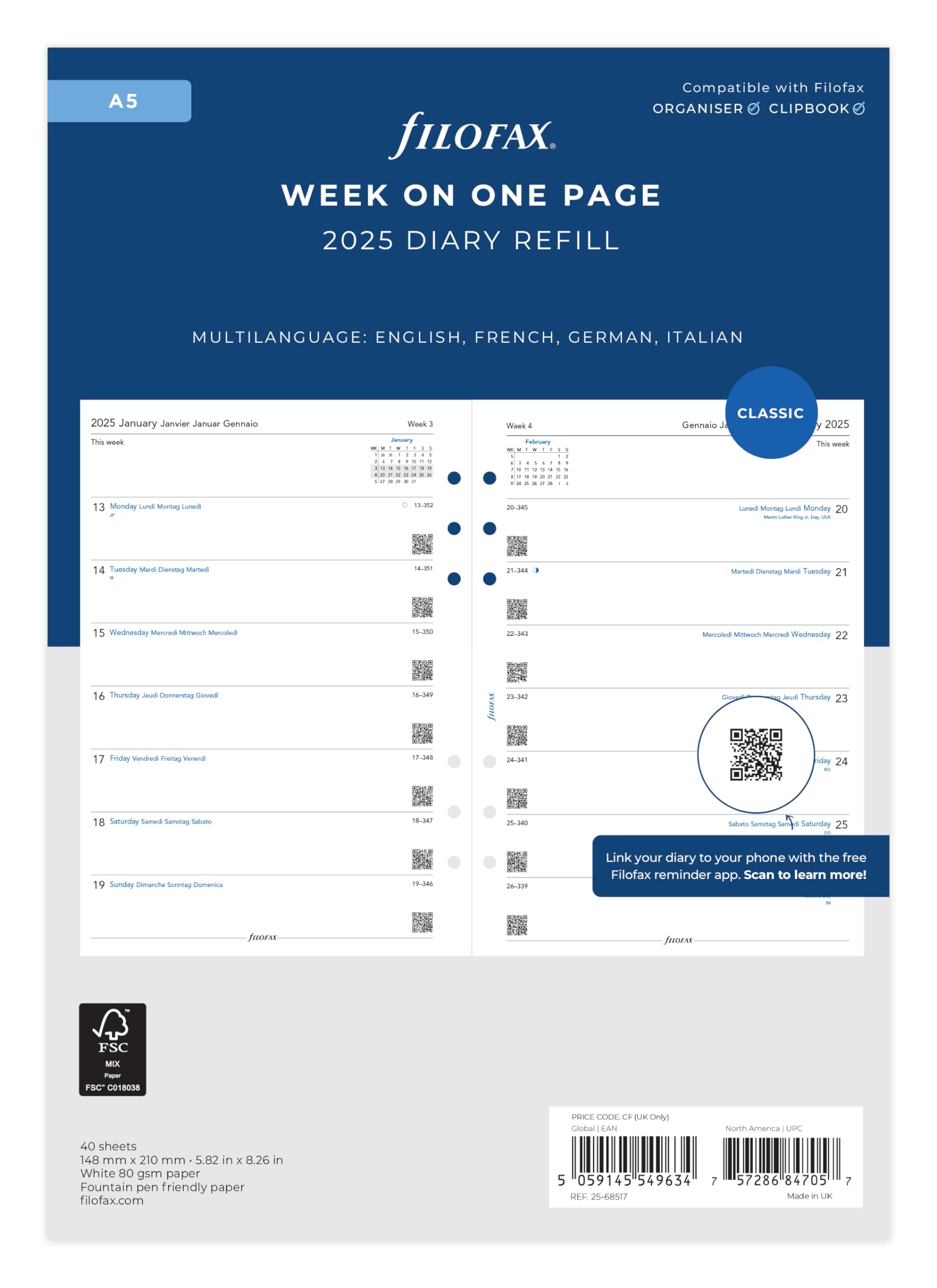 Filofax 2025 Сменный блок для системного планера, A5, Недельный, Белый, Начало с января, 25-68517, Официально импортирован
Filofax 2025 Сменный блок для системного планера, A5, Недельный, Белый, Начало с января, 25-68517, Официально импортирован