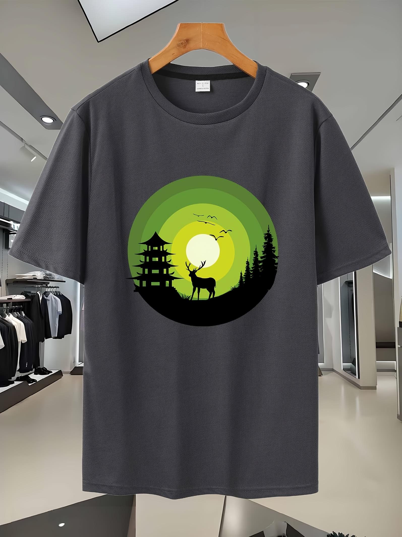 Breathable Mesh Sport T-shirt with Asian-Inspired Pagoda & Deer Print - White Casual Short Sleeve Tee for Gym XXL
Breathable Mesh Sport T-shirt with Asian-Inspired Pagoda & Deer Print - White Casual Short Sleeve Tee for Gym XXL