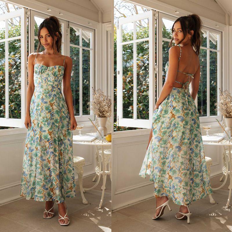 Europe and America Cross Border Summer 2024 New Arrival Spaghetti-Strap Floral Print Hem Slit Backless Long Dress Green S
Europe and America Cross Border Summer 2024 New Arrival Spaghetti-Strap Floral Print Hem Slit Backless Long Dress Green S
