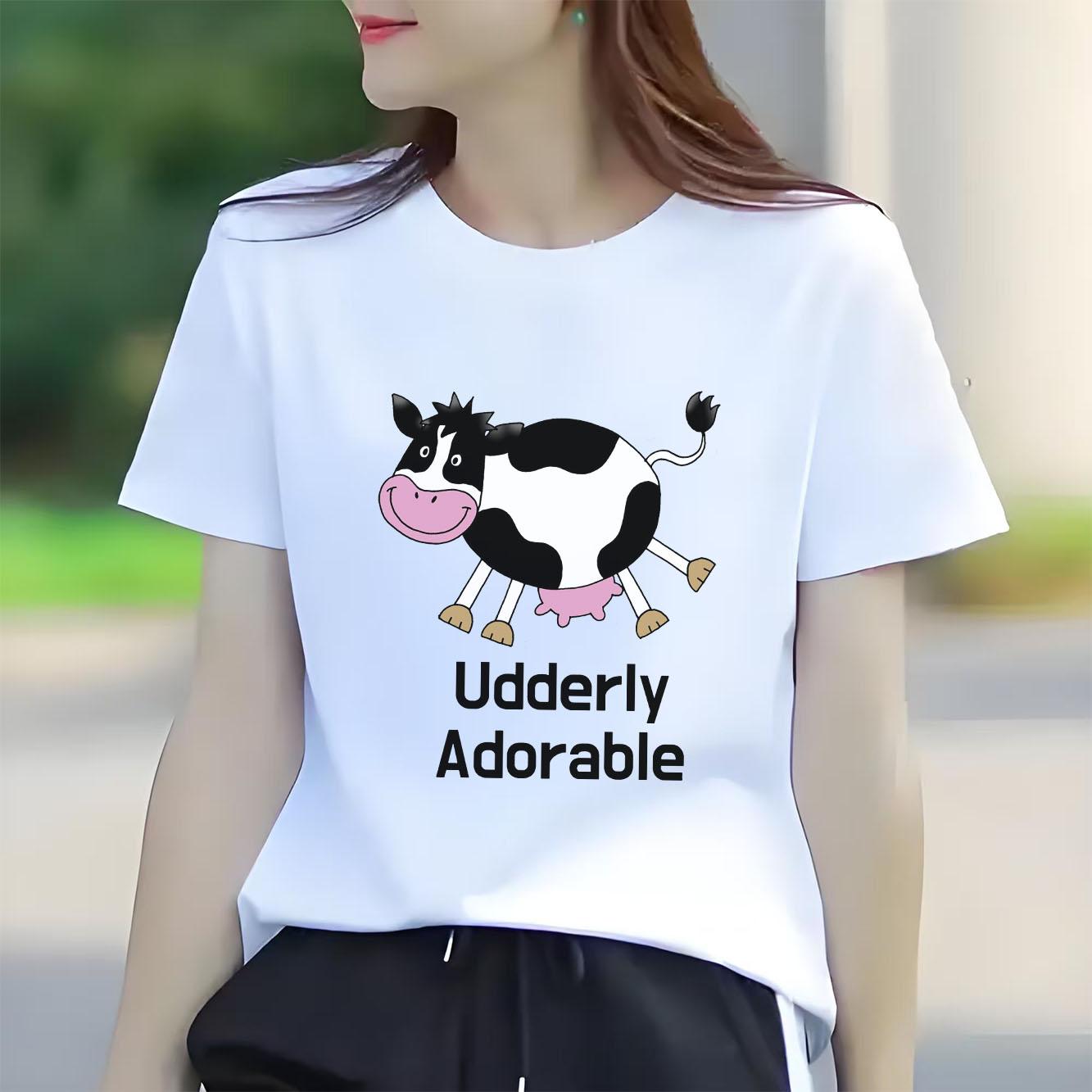 Cute cow cartoon printed short sleeved round neck versatile fashion Womens Tshirt for spring and summer S
Cute cow cartoon printed short sleeved round neck versatile fashion Womens Tshirt for spring and summer S