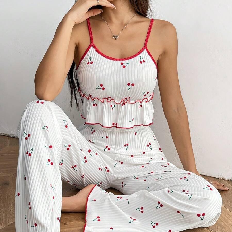 Summer Sling Pajamas Set Women Pants and Sleeveless Tops Set Round Neck Sleepwear Young Girls Cherry Print Loungewear Homewear Pyjamas S вишня
Summer Sling Pajamas Set Women Pants and Sleeveless Tops Set Round Neck Sleepwear Young Girls Cherry Print Loungewear Homewear Pyjamas S вишня