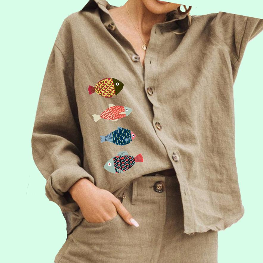 Женская мода рубашка на пуговицах повседневный топ из хлопка и льна женская блузка с рыбным принтом 3XL хаки
Женская мода рубашка на пуговицах повседневный топ из хлопка и льна женская блузка с рыбным принтом 3XL хаки