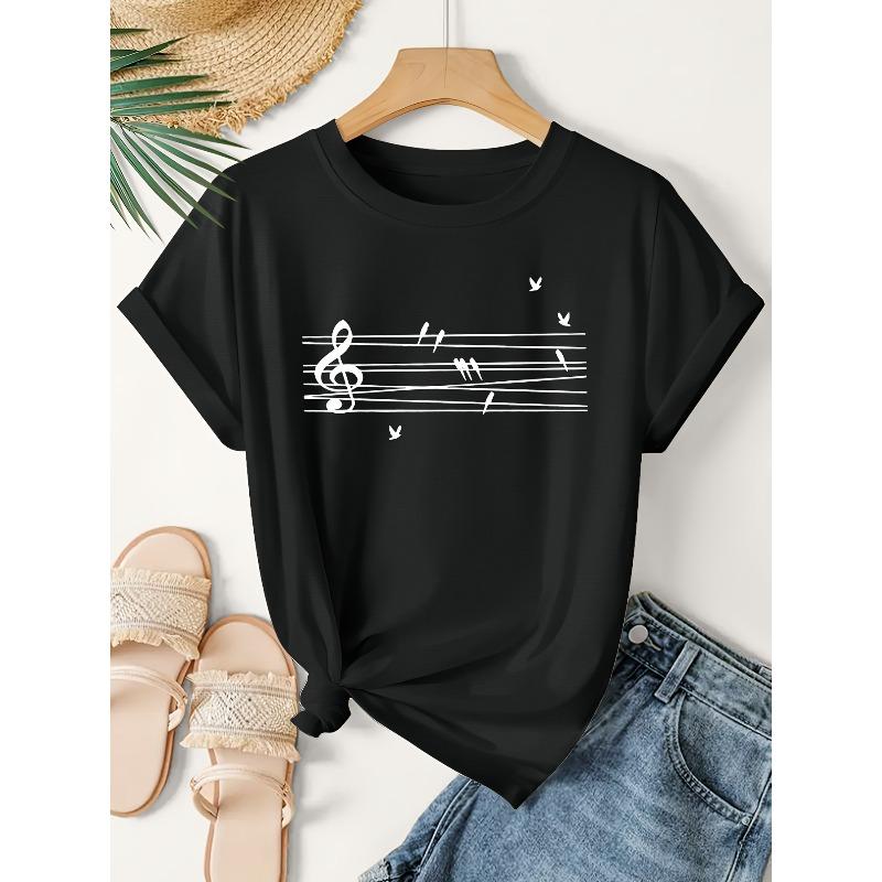 Women s Musical Staff & Treble Clef T-Shirt with Bird Notation - Music Print Short Sleeve Blouse, Round Neck Casual Top for Musicians, 4XL чорний
Women s Musical Staff & Treble Clef T-Shirt with Bird Notation - Music Print Short Sleeve Blouse, Round Neck Casual Top for Musicians, 4XL чорний