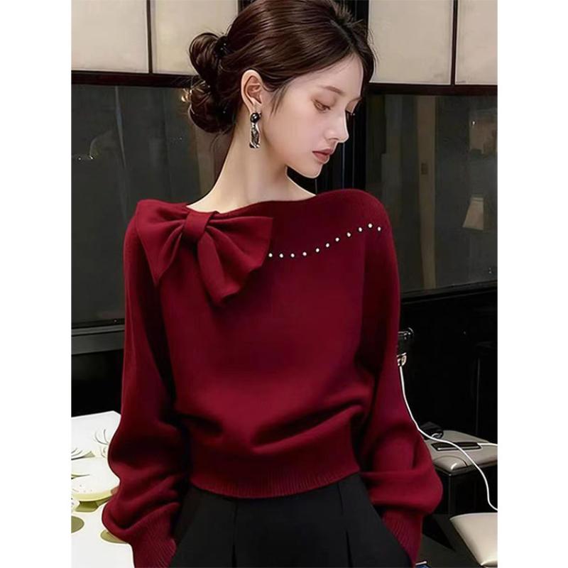 Women s Off Shoulder Bow Sweater Pearl Long Sleeve Knit Top Winter Autumn Elegant Knitwear OneSize червоний
Women s Off Shoulder Bow Sweater Pearl Long Sleeve Knit Top Winter Autumn Elegant Knitwear OneSize червоний