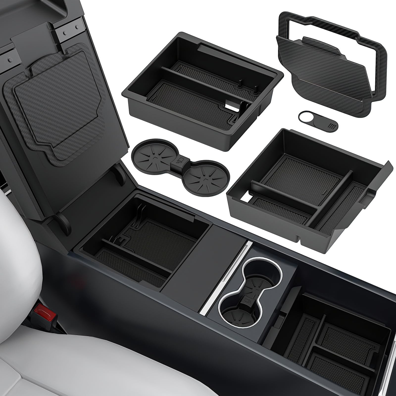 Tesla-specific center console storage tray set with built-in armrest slide-out storage box and water cup mat for the 2025-2026 Tesla Model Y Juniper a
Tesla-specific center console storage tray set with built-in armrest slide-out storage box and water cup mat for the 2025-2026 Tesla Model Y Juniper a