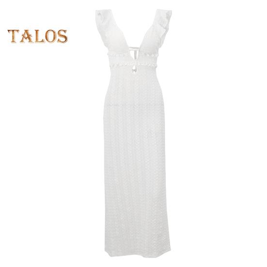 Женское пляжное платье с открытой спиной, сплошное цветное трикотажное облегающее эластичное платье макси без рукавов на шнуровке для отдыха, вечернее платье без рукавов M белый