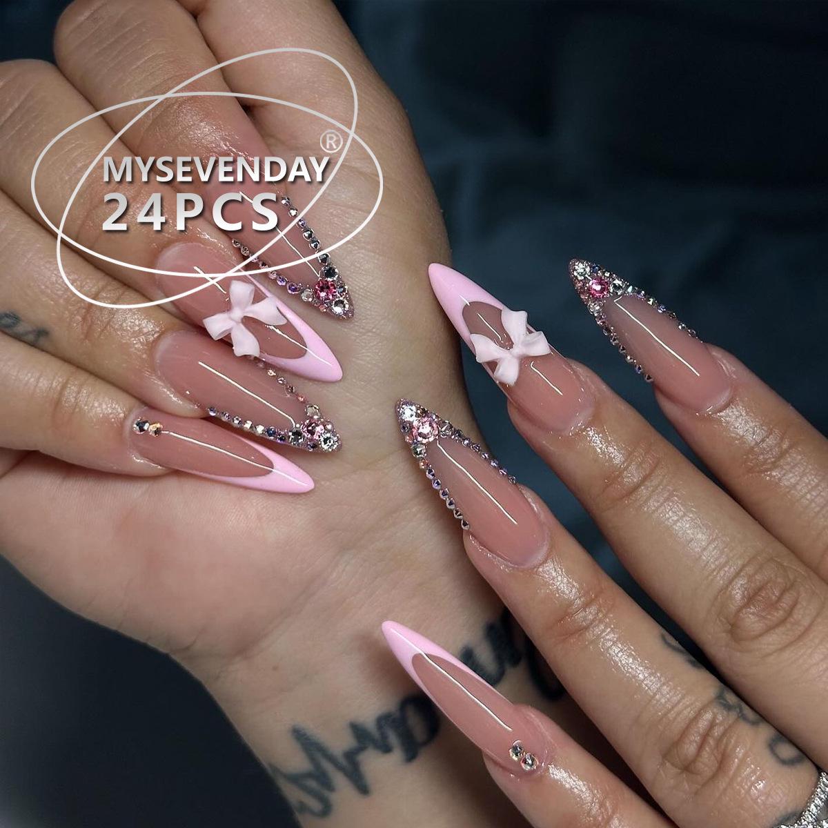 24-Piece Rhinestone Bow French Manicure False Nails - Europe & America Style Glue
24-Piece Rhinestone Bow French Manicure False Nails - Europe & America Style Glue