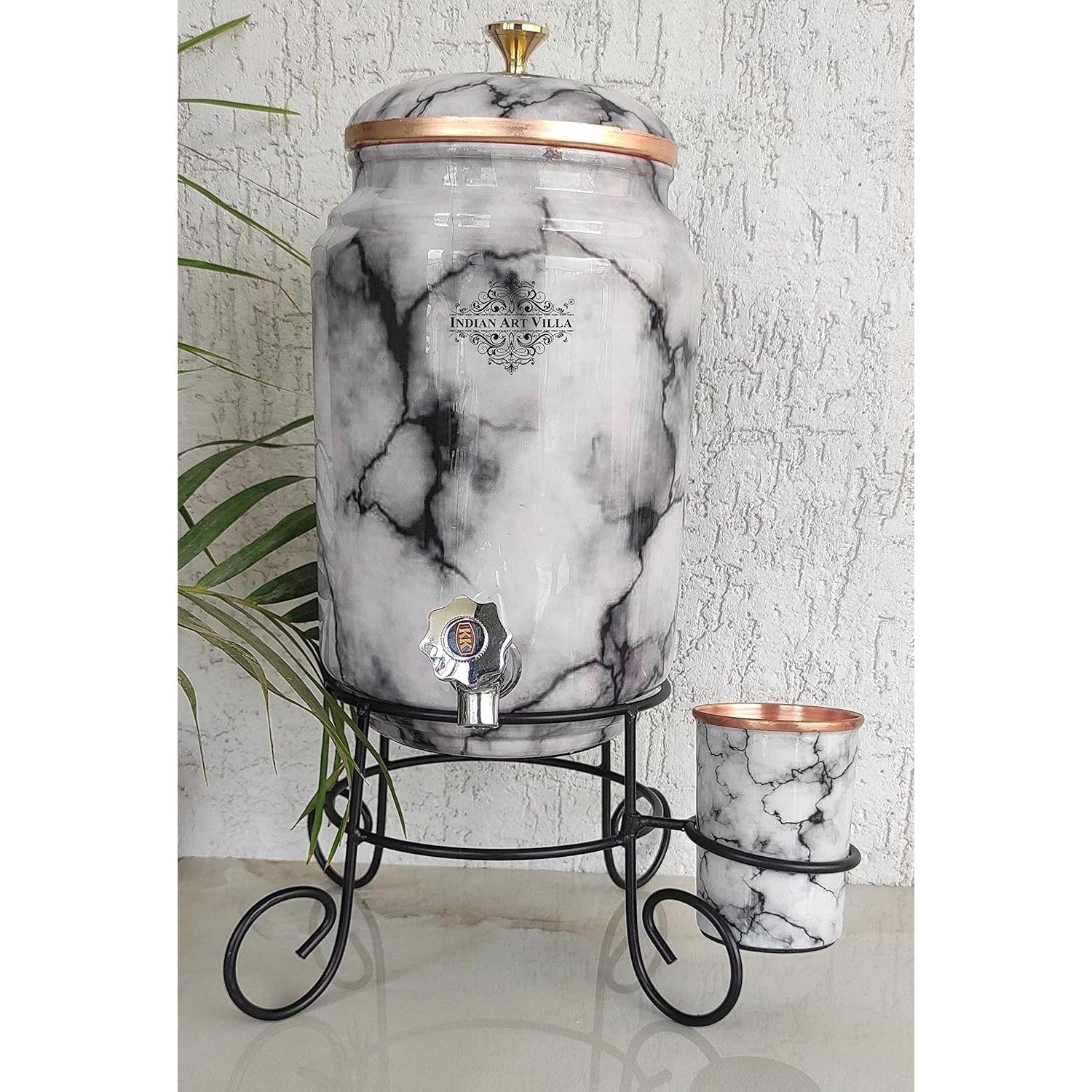 Copper Black & White Marbel Printed Design Water Pot Heavy Gauge with Brass Tap & Copper Glass & Stand, Storage & Serving Water, Volume- 5 Liters
Copper Black & White Marbel Printed Design Water Pot Heavy Gauge with Brass Tap & Copper Glass & Stand, Storage & Serving Water, Volume- 5 Liters