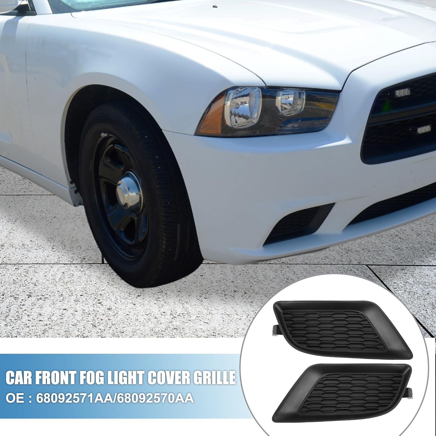 Car Front Fog Light Cover Grille Left Right No.68092571AA/68092570AA for Dodge Charger Pursuit R/T SE SRT8 SXT 2011-2014 ABS Plastic Black (Set of 2)
Car Front Fog Light Cover Grille Left Right No.68092571AA/68092570AA for Dodge Charger Pursuit R/T SE SRT8 SXT 2011-2014 ABS Plastic Black (Set of 2)