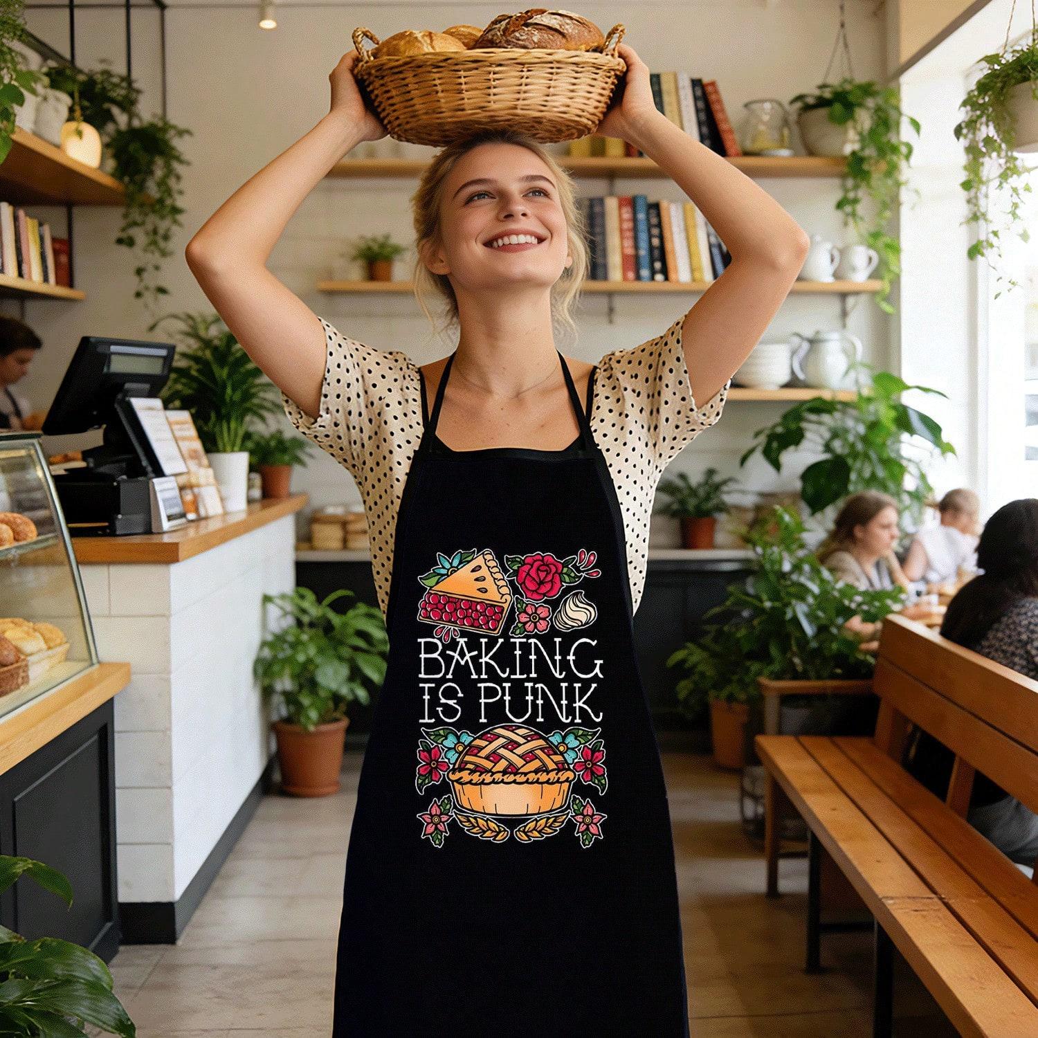 Baking Apron, Baking Is Punk Quote, Pie and Rose Print Kitchen Bib, Novelty Gift for Bakers, Black Cotton 38X47cm(15X19in)
Baking Apron, Baking Is Punk Quote, Pie and Rose Print Kitchen Bib, Novelty Gift for Bakers, Black Cotton 38X47cm(15X19in)