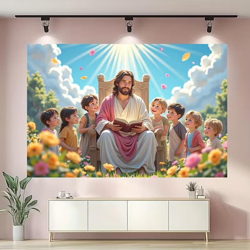 2D Christian Jesus with Kids Backdrop Cloth Floral Garden Home Decor Banner 47.2x31.5inch/120*80cm
2D Christian Jesus with Kids Backdrop Cloth Floral Garden Home Decor Banner 47.2x31.5inch/120*80cm
