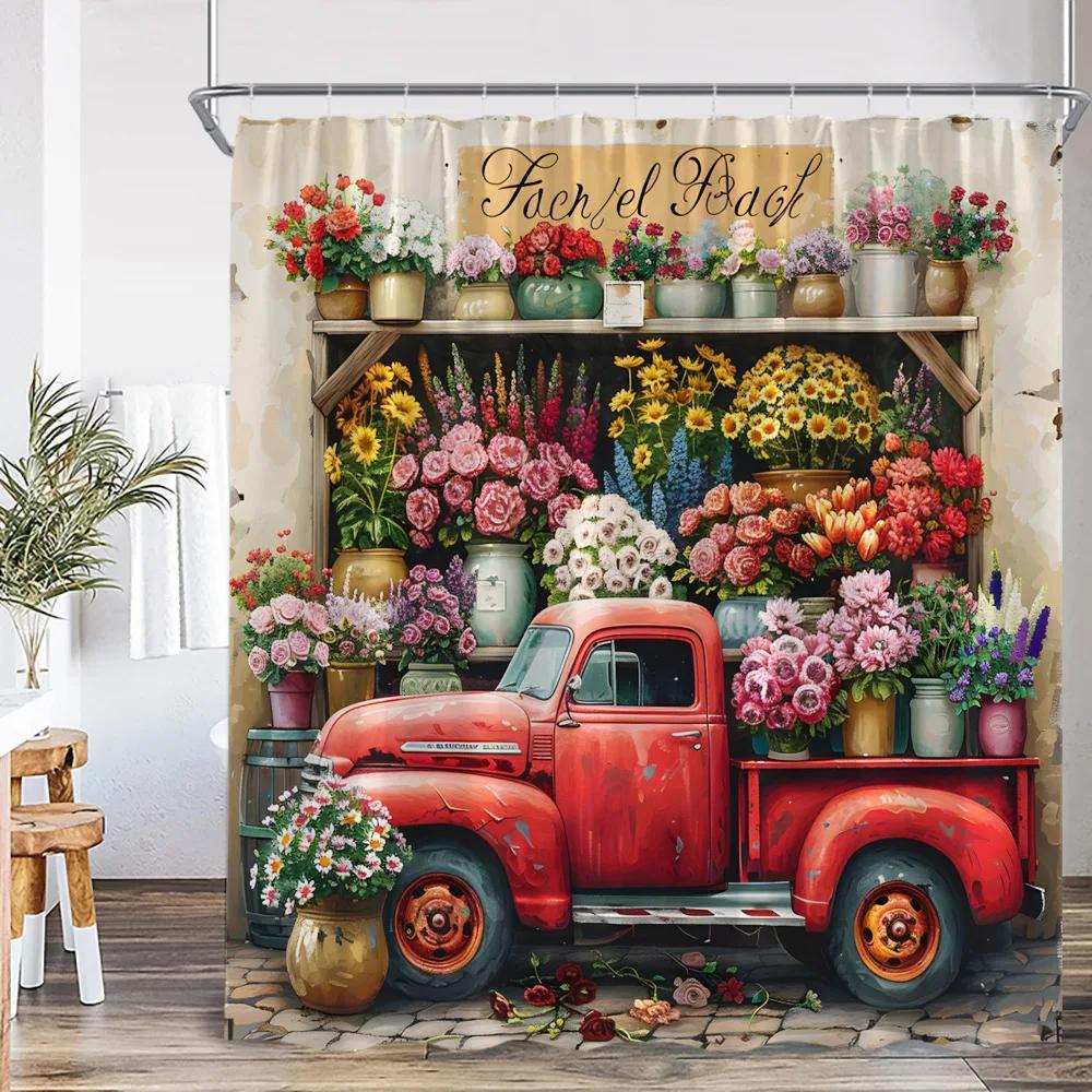 Flower Shop Spring Shower Curtain Red Truck Blue Pickup Vintage Floral Bathroom Home Decor Polyester Bathtub Curtain with Hook W90xH180cm
Flower Shop Spring Shower Curtain Red Truck Blue Pickup Vintage Floral Bathroom Home Decor Polyester Bathtub Curtain with Hook W90xH180cm