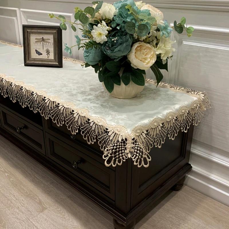 Скатерть прямоугольная европейская кофейная вышитая кружевная тумба под телевизор, чехол для стола, скатерть из ткани с длинной полоской, пылезащитный чехол 74X120cm