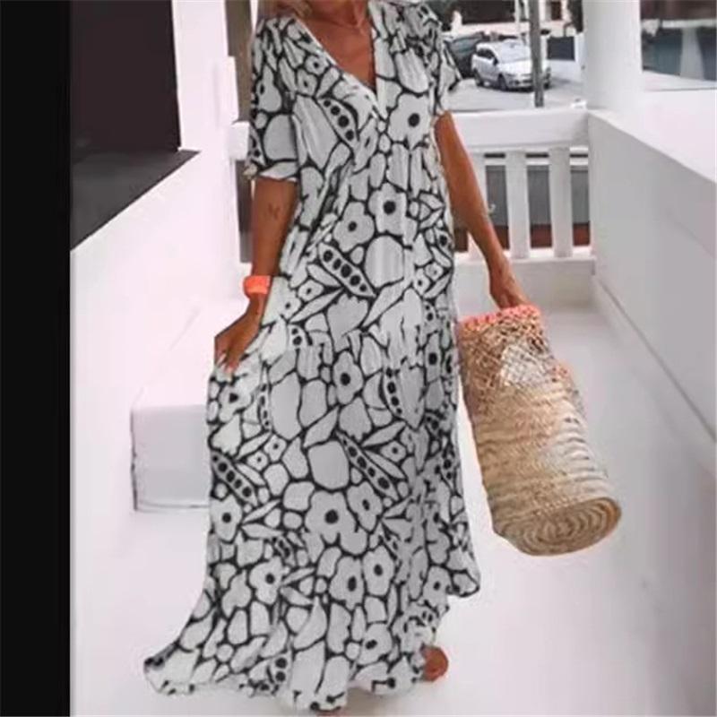 European And American Style Ladies Summer Long Skirt New Printed Short-sleeved Deep V-neck Casual Loose Dress L чорний
European And American Style Ladies Summer Long Skirt New Printed Short-sleeved Deep V-neck Casual Loose Dress L чорний
