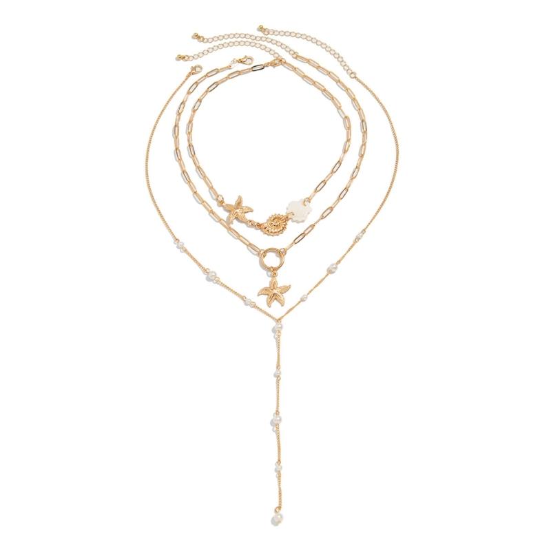 Stackable Starfish Pearls Necklace Set Gold Beach Jewelry For Women Summer Seashells Chokers Chain Collarbone Chain
Stackable Starfish Pearls Necklace Set Gold Beach Jewelry For Women Summer Seashells Chokers Chain Collarbone Chain