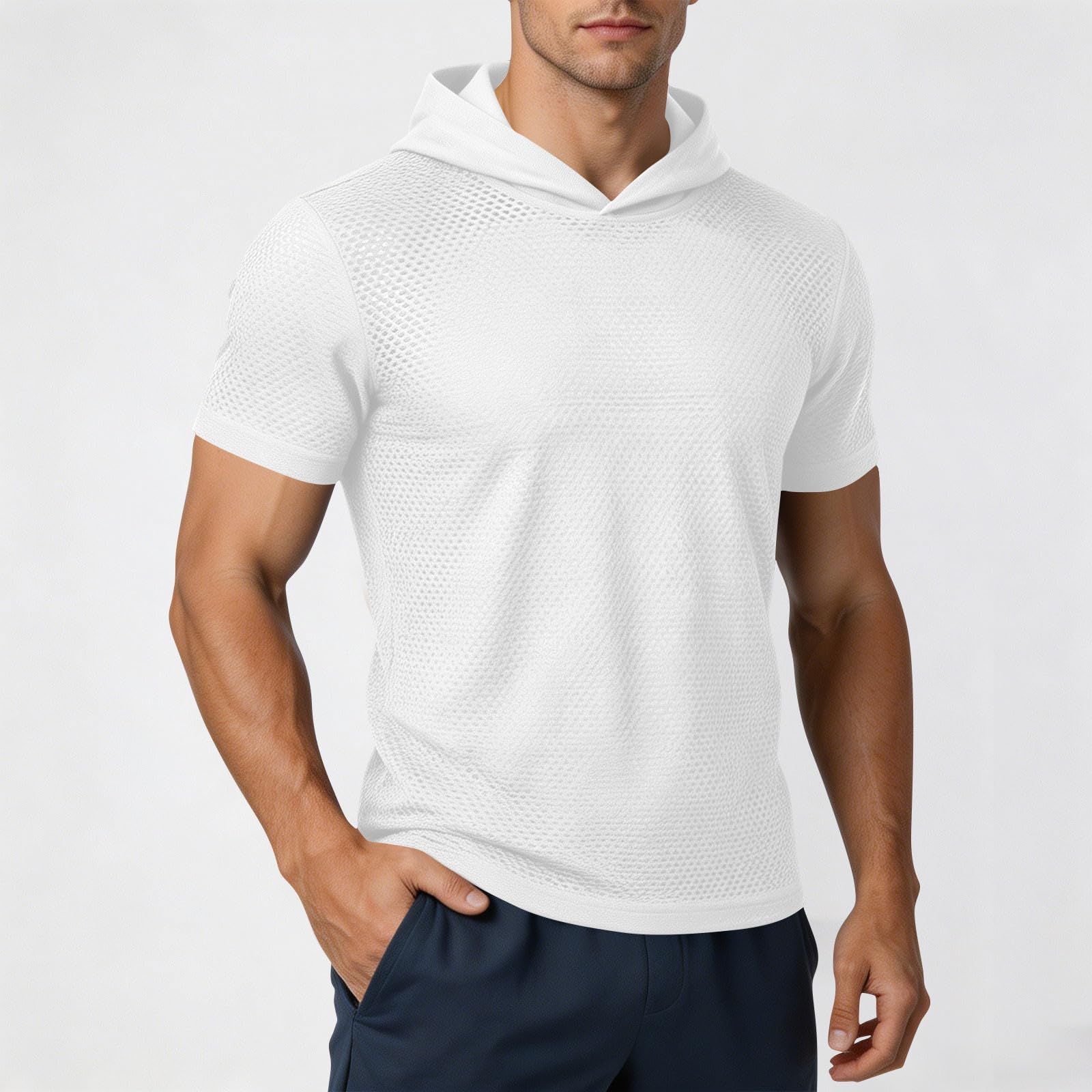 Men s Fashion Solid Color Short Sleeve Hoodie Lightweight Breathable Mesh Fabric Casual Athletic Fitness T-Shirt Top S белый
Men s Fashion Solid Color Short Sleeve Hoodie Lightweight Breathable Mesh Fabric Casual Athletic Fitness T-Shirt Top S белый
