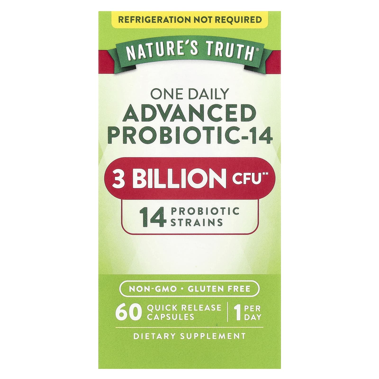 Nature S Truth, One Daily Advanced Probiotic-14, 3 Billion CFU, 60 Rapid Release Capsules
Nature S Truth, One Daily Advanced Probiotic-14, 3 Billion CFU, 60 Rapid Release Capsules