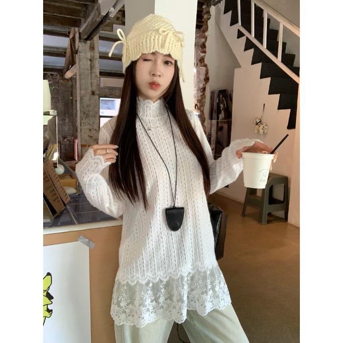 Original lace fabric, gentle and sweet girl style lace long-sleeved semi-turtleneck T-shirt women s loose and thin white top XL
Original lace fabric, gentle and sweet girl style lace long-sleeved semi-turtleneck T-shirt women s loose and thin white top XL