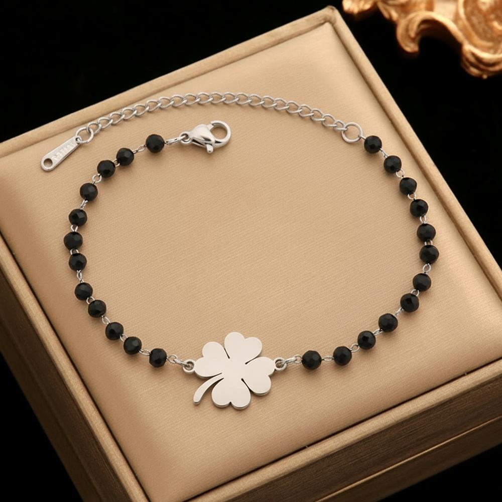 DGIDDK Stainless Steel Four-Leaf Clover Pendant With Black Beaded Bracelet Women s Fashionable And Unique Design Wrist Accessory
DGIDDK Stainless Steel Four-Leaf Clover Pendant With Black Beaded Bracelet Women s Fashionable And Unique Design Wrist Accessory