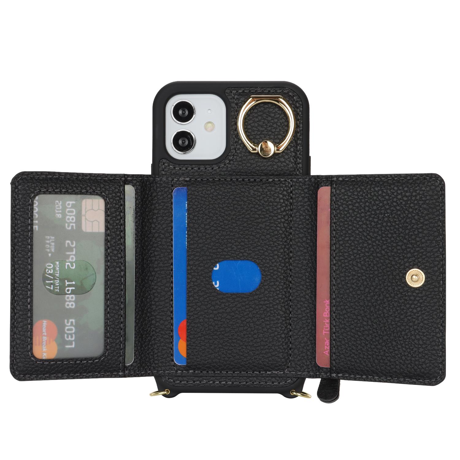 For iPhone 12/12 Pro Case Card Bag Ring Holder Litchi Texture Leather+TPU Phone Cover with Long Strap Black
For iPhone 12/12 Pro Case Card Bag Ring Holder Litchi Texture Leather+TPU Phone Cover with Long Strap Black