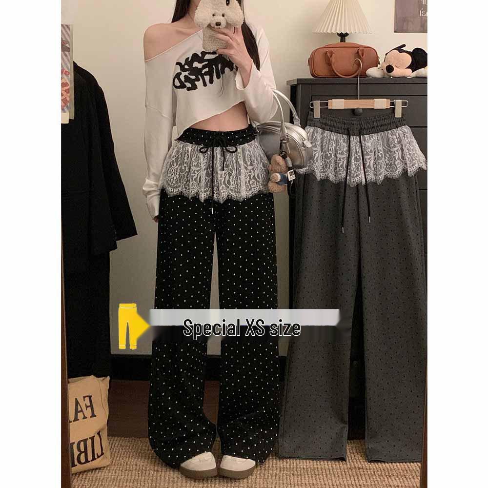Petite High-Waisted Polka Dot Wide-Leg Pants with Lace Patchwork - Spring/Autumn Drape Design M (96-105 lbs)
Petite High-Waisted Polka Dot Wide-Leg Pants with Lace Patchwork - Spring/Autumn Drape Design M (96-105 lbs)