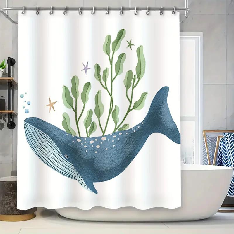 Blue Whale Shower Curtain Bath Rug Decorative Waterproof Print Fabric For Bathroom White Background With Green Seaweed Sea Stars W60H190(CM)-1 Pcs
Blue Whale Shower Curtain Bath Rug Decorative Waterproof Print Fabric For Bathroom White Background With Green Seaweed Sea Stars W60H190(CM)-1 Pcs