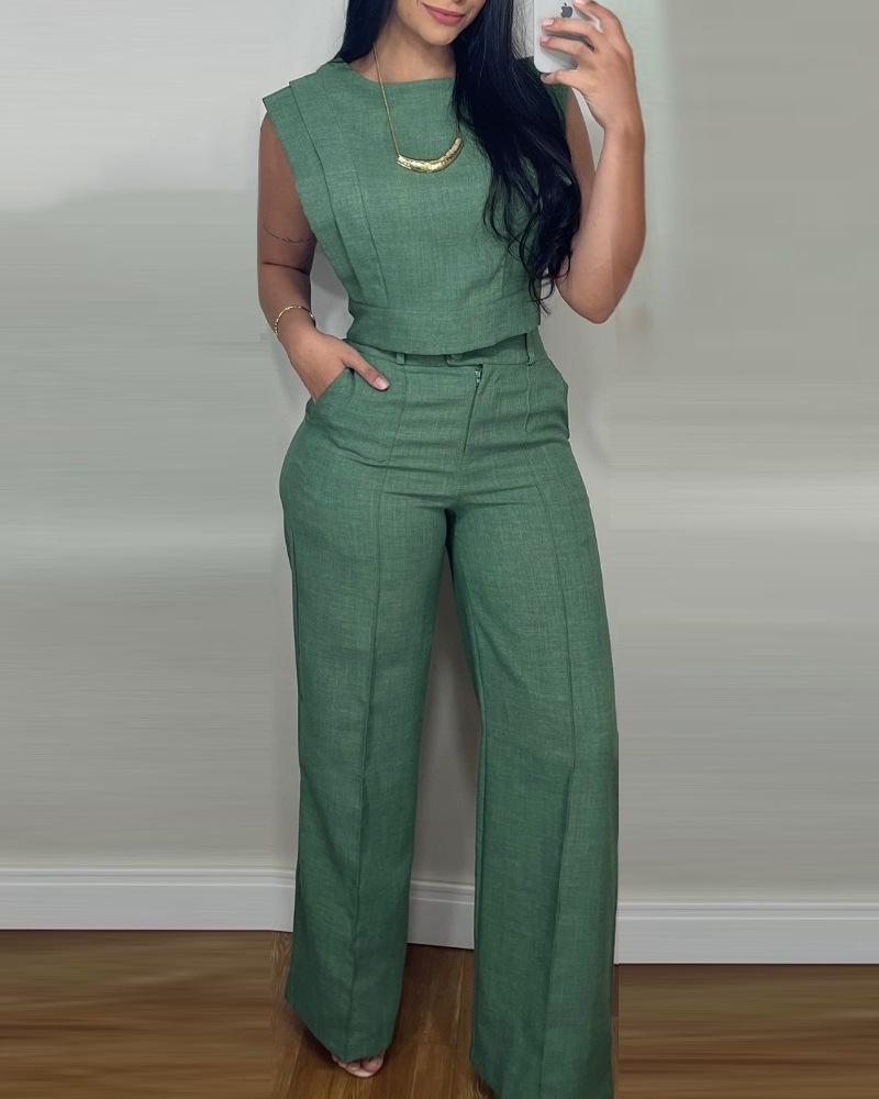 Women Sleeveless Round Neck Casual Jumpsuit High Waist Wide Leg Pants Solid Color Loose Fit Romper XXL
Women Sleeveless Round Neck Casual Jumpsuit High Waist Wide Leg Pants Solid Color Loose Fit Romper XXL