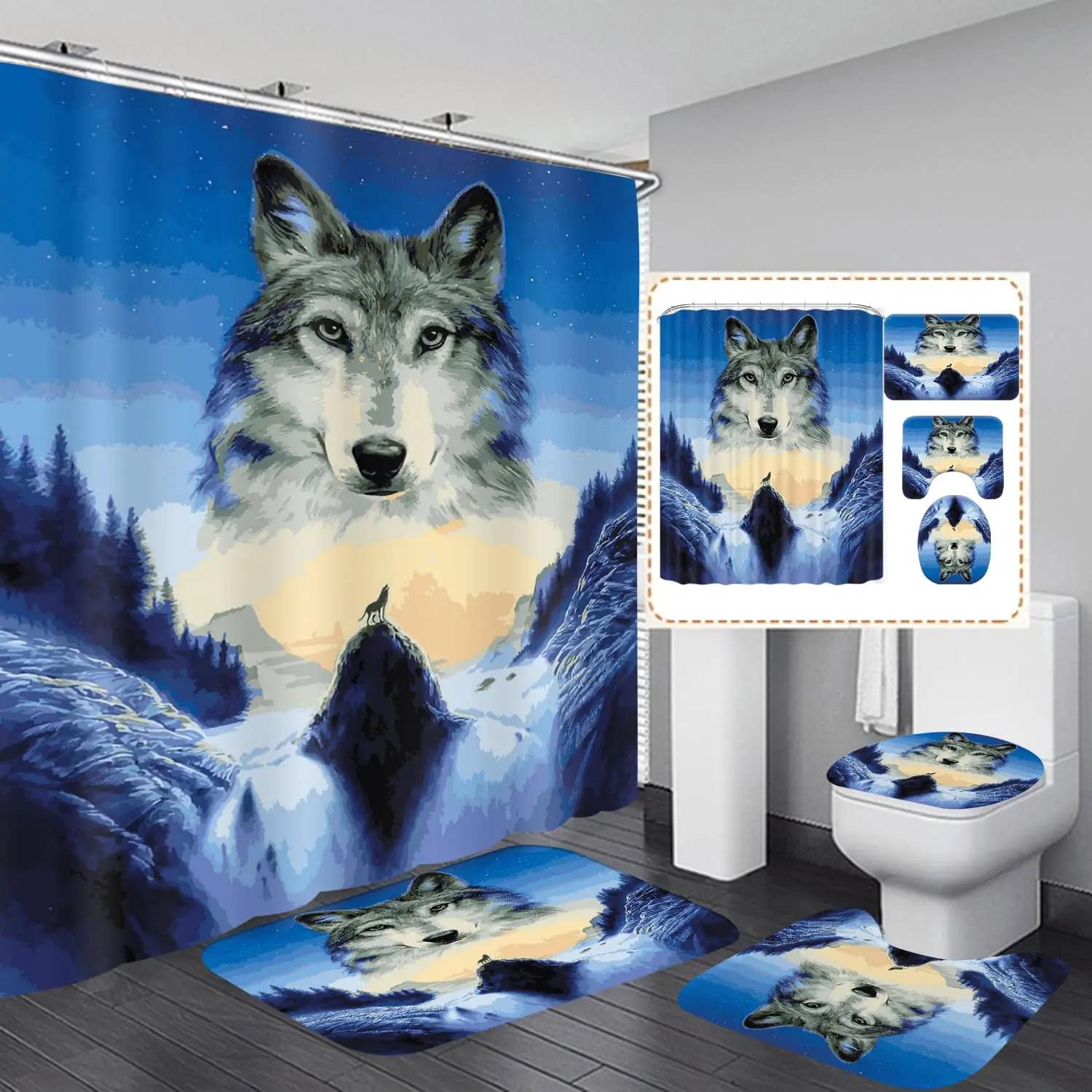Mystery Wolf Animal Printed Shower Curtain Set With Bath Mat Anti-Slip Toilet Lid Cover Bathroom Set Carpet Home Decoration W60H190(CM)-1 Pcs
Mystery Wolf Animal Printed Shower Curtain Set With Bath Mat Anti-Slip Toilet Lid Cover Bathroom Set Carpet Home Decoration W60H190(CM)-1 Pcs