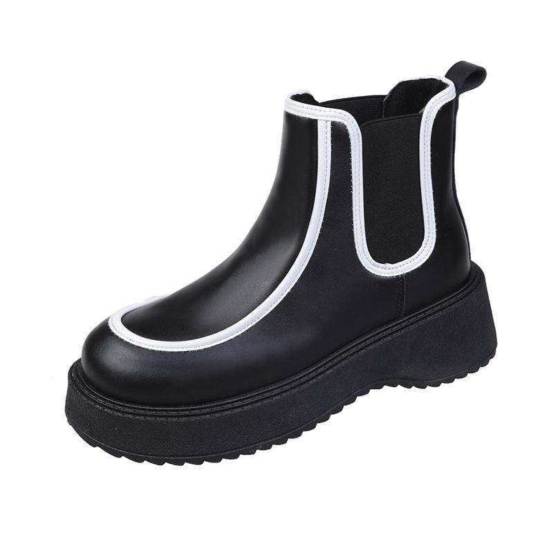 2024 Осень Зима Новые Платформа Толстая подошва Челси Короткие Ботинки Дымчатые Ботинки Мотоциклетные Ботинки Толстые Каблуки Женские 35 чёрный