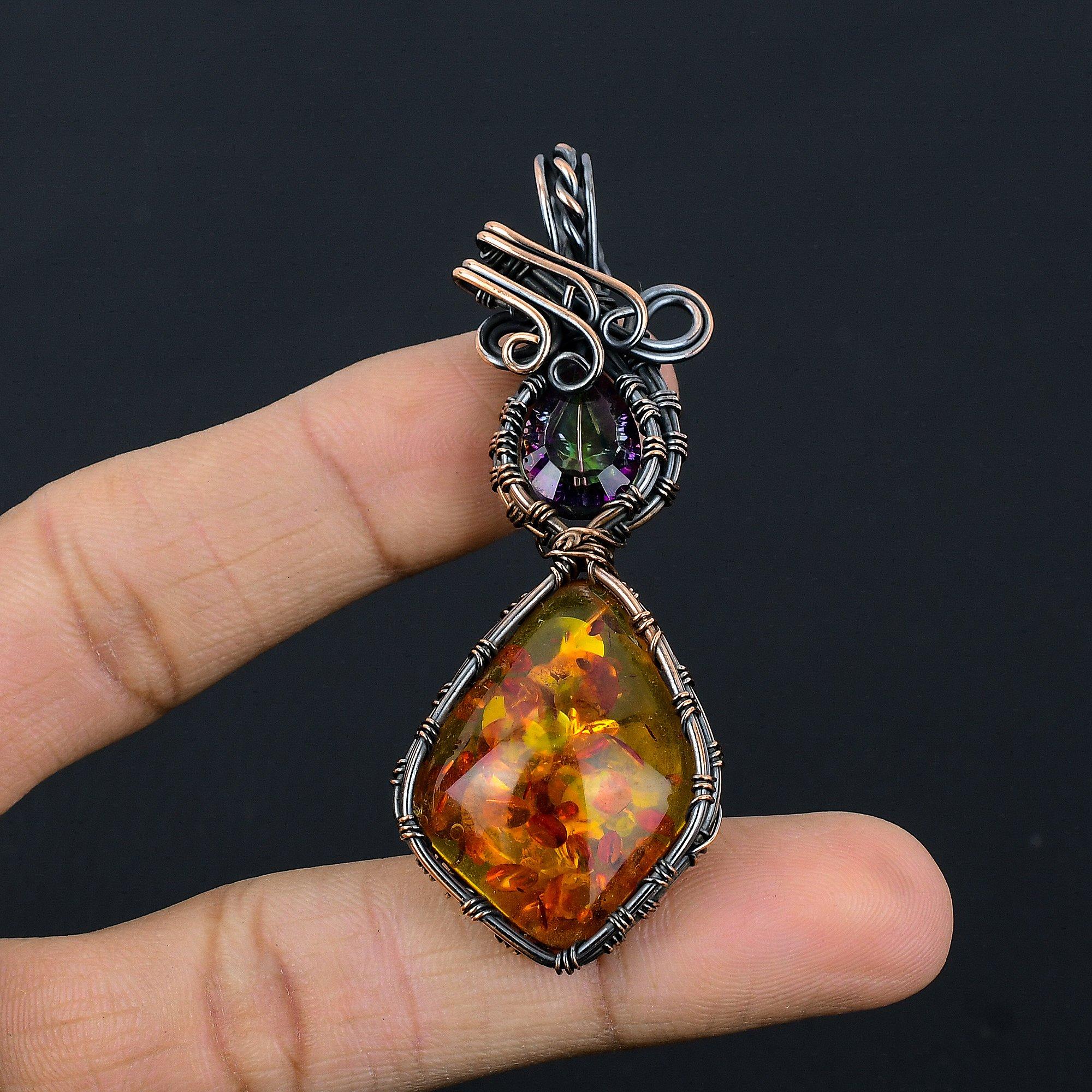 Baltic Amber & Mystic Topaz Pendant, 999 Copper Wire Wrapped Gemstone Jewelry, Handmade Pendant For Mother Day 2.55 Inches
Baltic Amber & Mystic Topaz Pendant, 999 Copper Wire Wrapped Gemstone Jewelry, Handmade Pendant For Mother Day 2.55 Inches