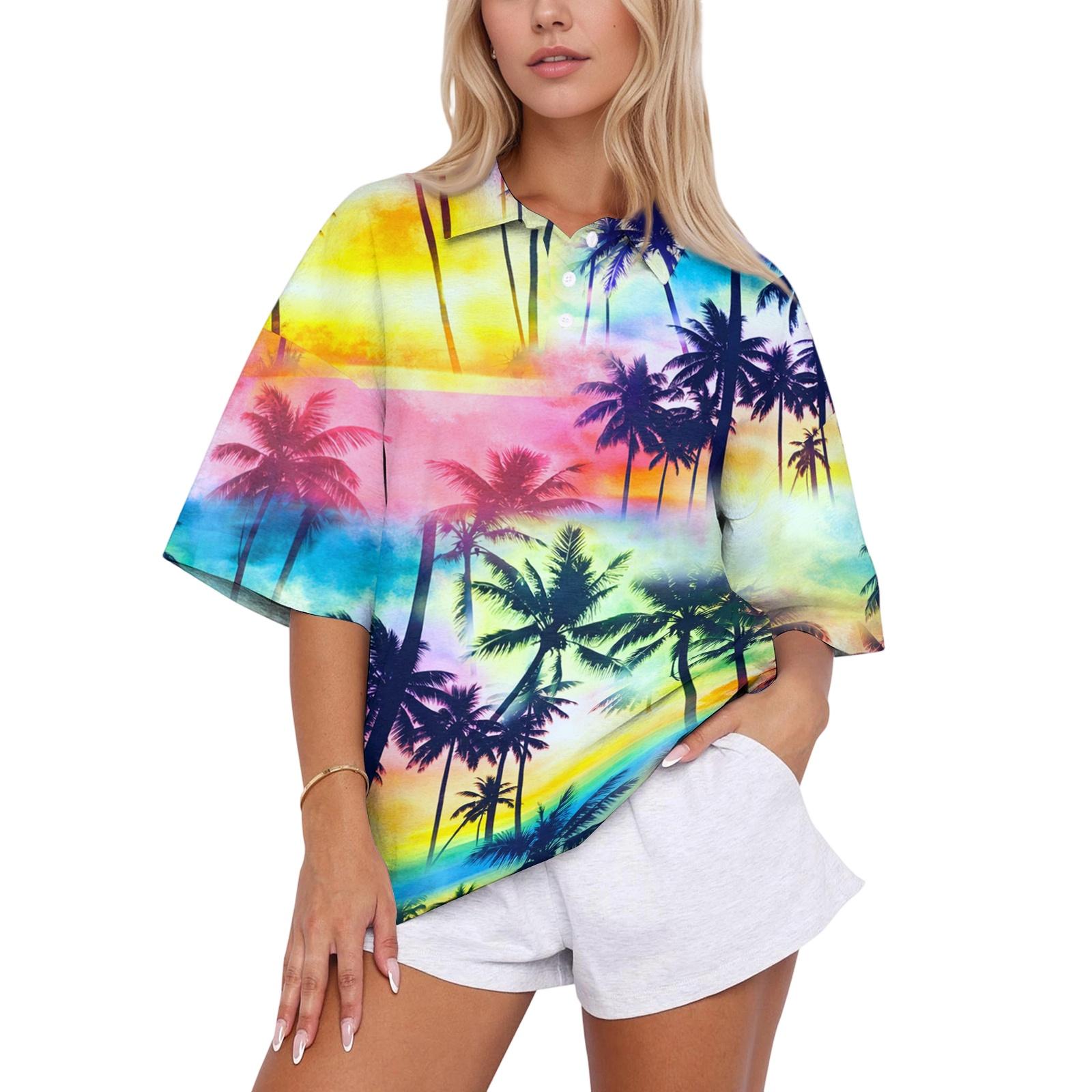 Women Casual Polo Shirt Loose Fit Short Sleeve Button Down Collar Tropical Print Summer Top L
Women Casual Polo Shirt Loose Fit Short Sleeve Button Down Collar Tropical Print Summer Top L